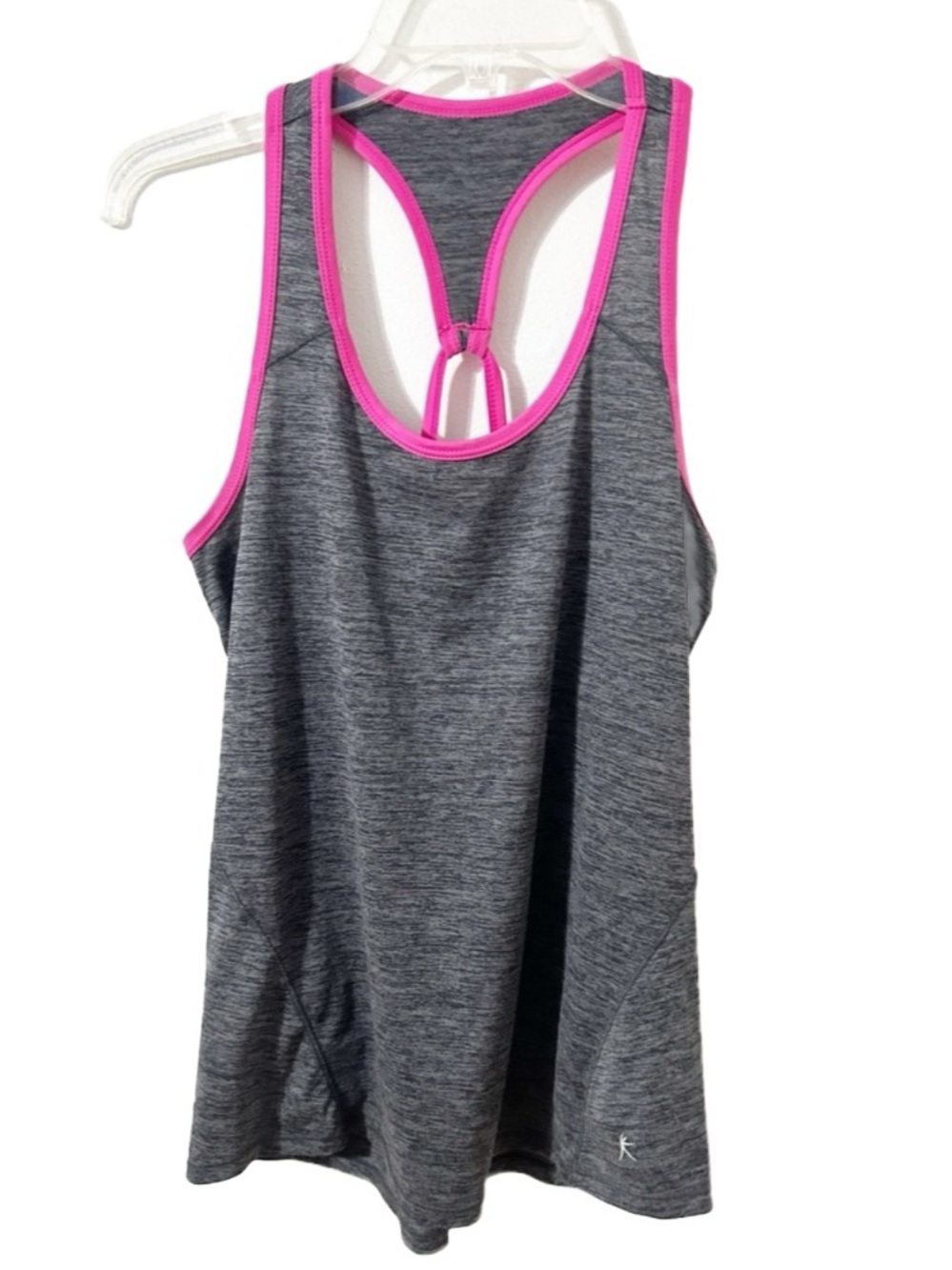 Danskin Now Semi-Fitted Racerback Tank Top Heather Gray Hot Pink Trim Size S 4-6